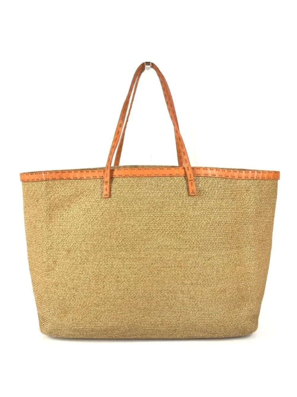 Fendi Shoulder Bag Selleria Logo Raffia Beige